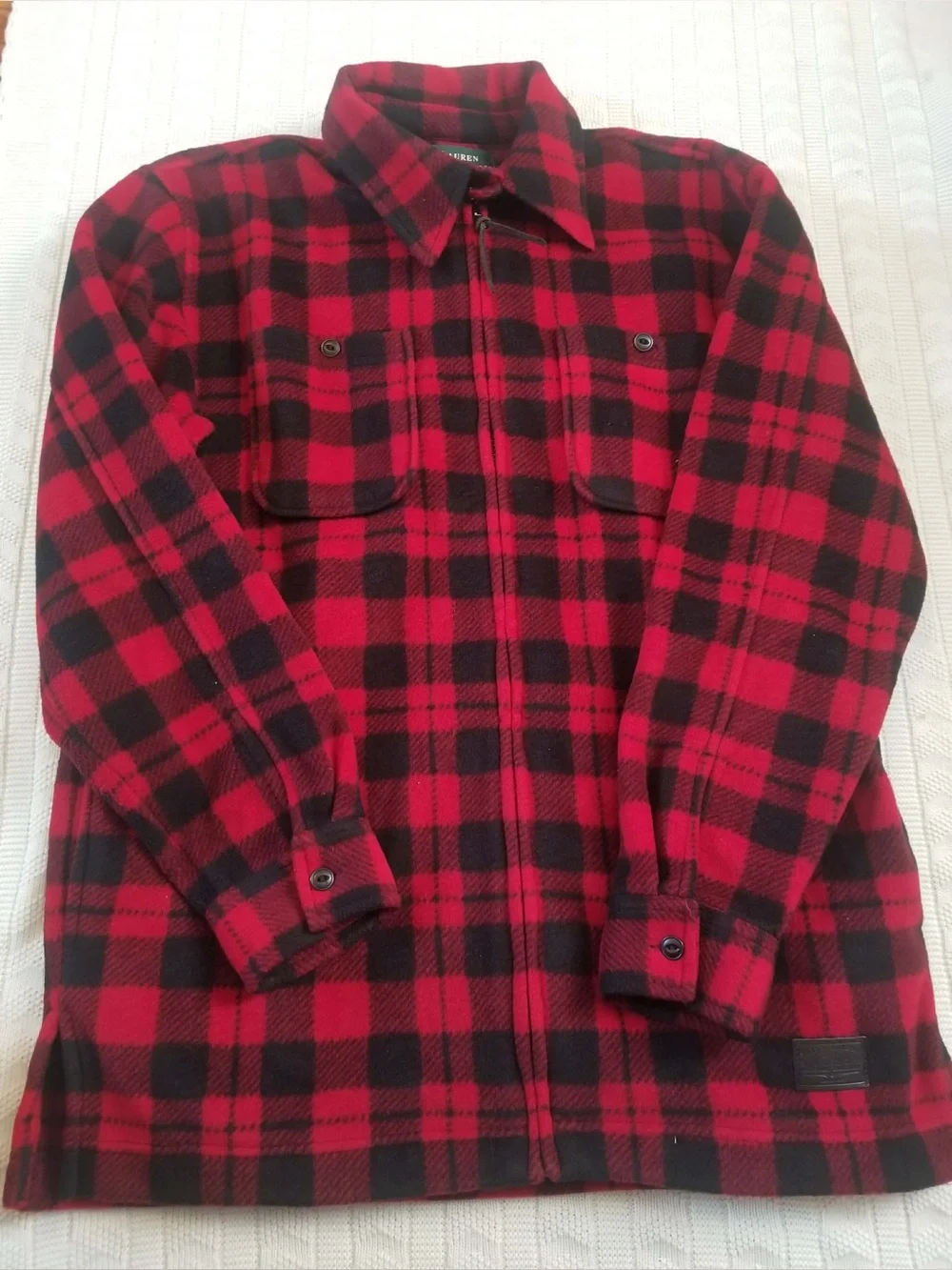 Lauren Ralph Lauren Red and Black Plaid Zip Up Sweater